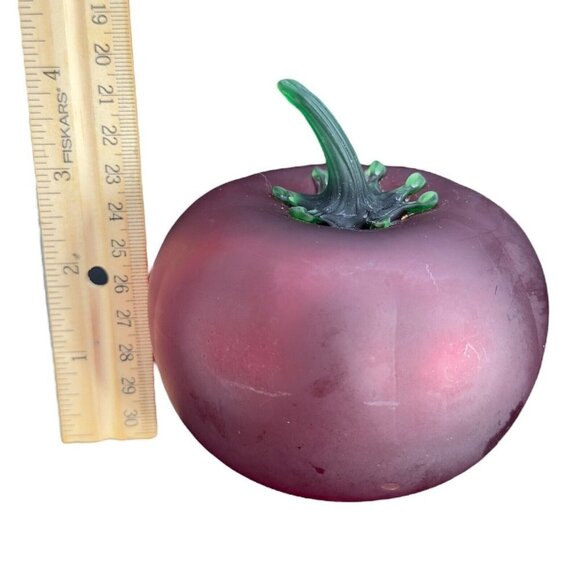 Vintage Hand Blown Large Tomato Hand Made Frosted Glass Paperweight Hollow 4”T - Picture 7 of 14